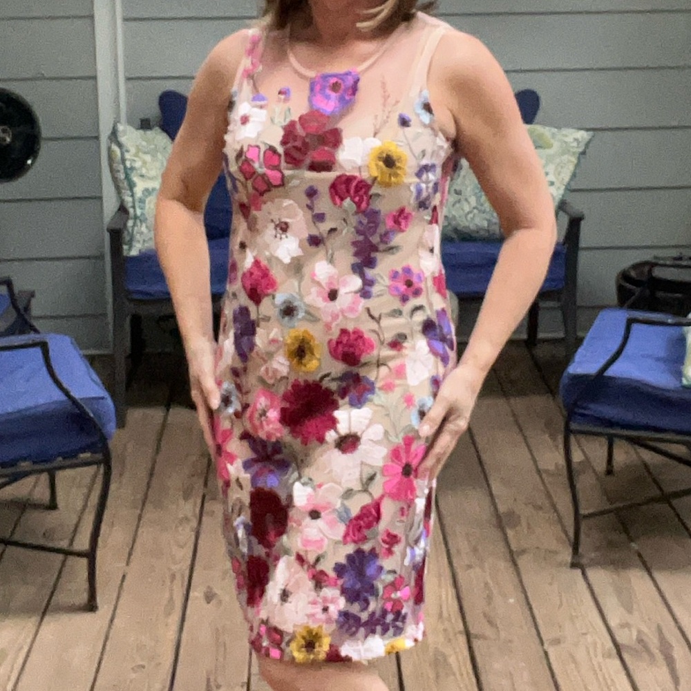 Boston Proper Floral Lace Sheath Knee Length Dress Multicolor Size 10